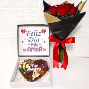 Brownie Corazón con Ramo 6 Rosas